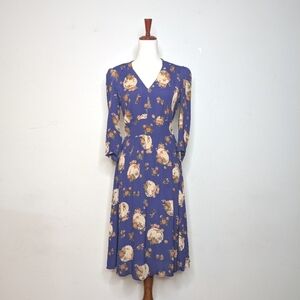 Loco Lindo 40s Retro Inspired Rayon‎ Crepe V-Neck Day Dress Size Medium